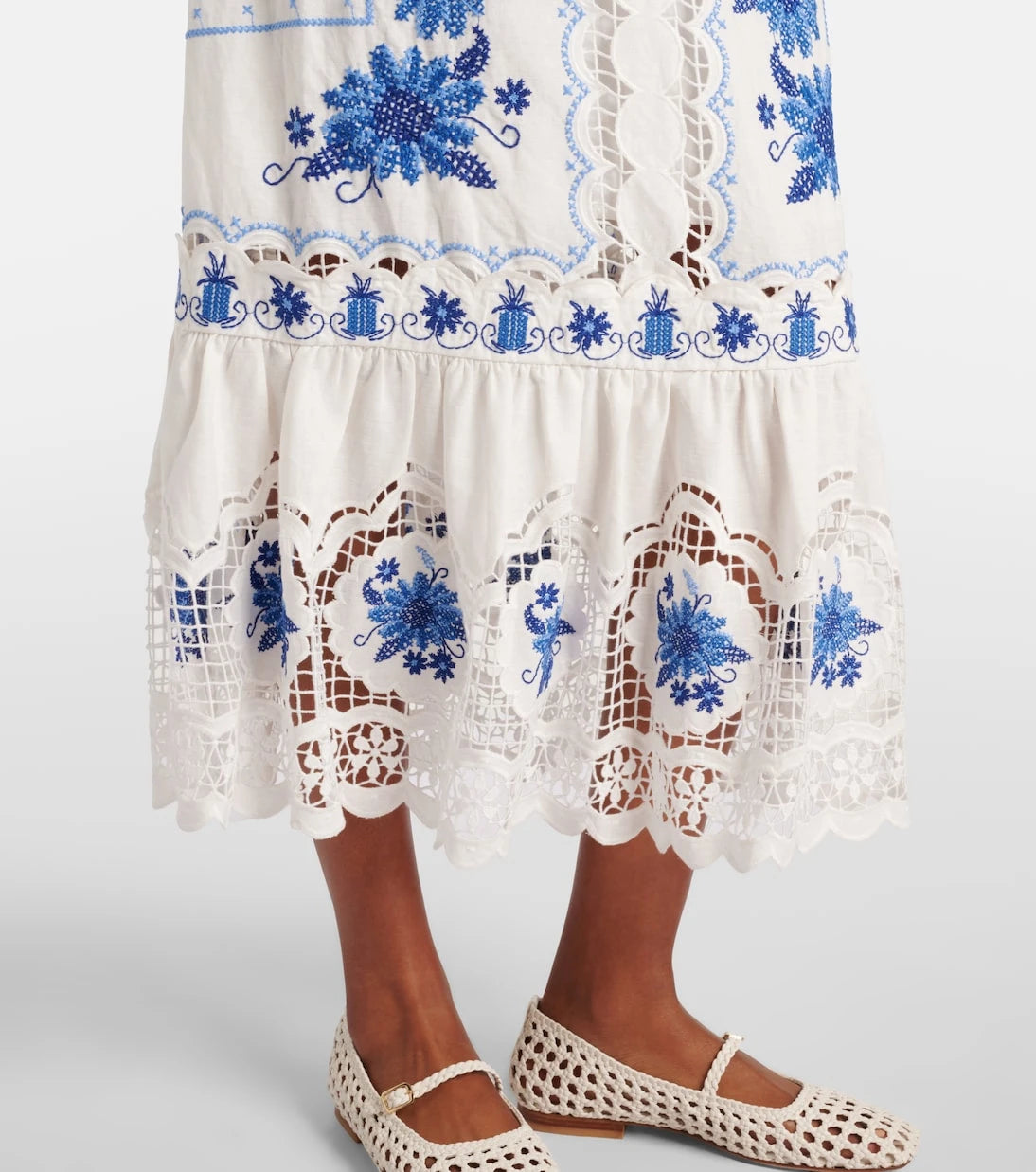 Farm Rio - Embroidered linen-blend midi dress