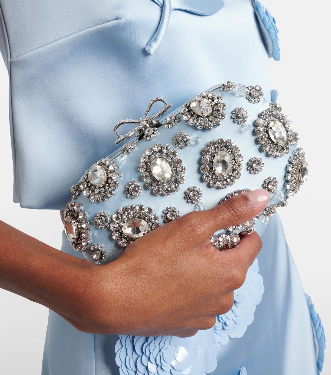 Self-Portrait - Crystal-embellished satin clutch