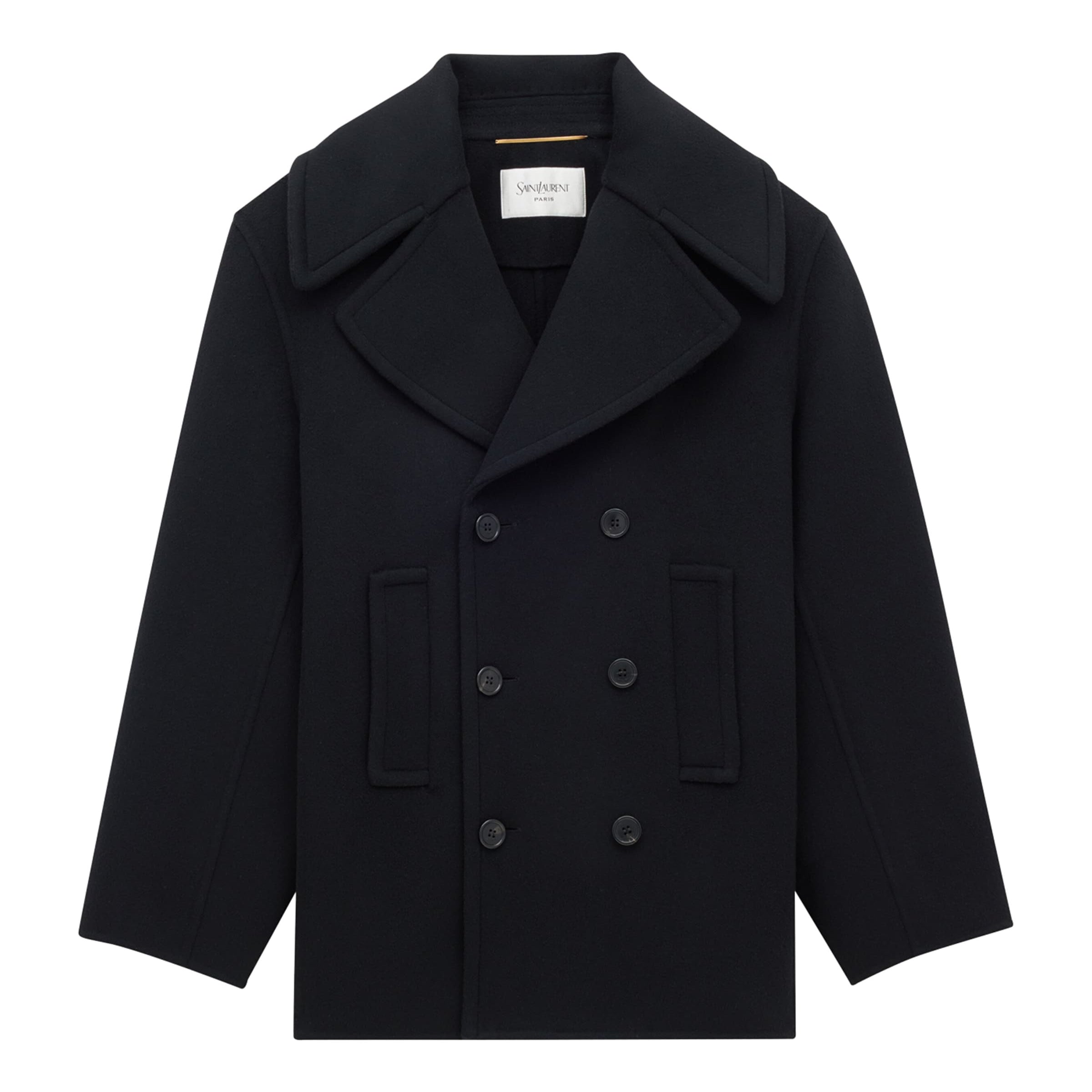 Saint Laurent Black Wool Pea Coat