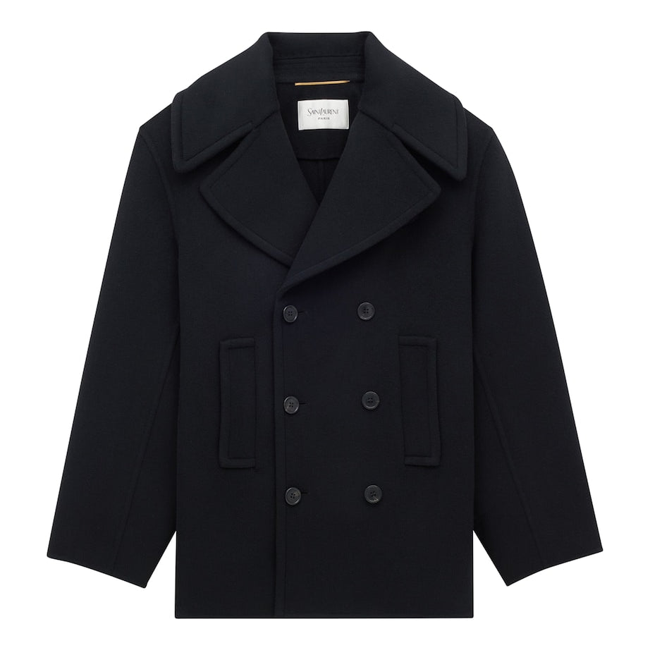 Saint Laurent Black Wool Pea Coat