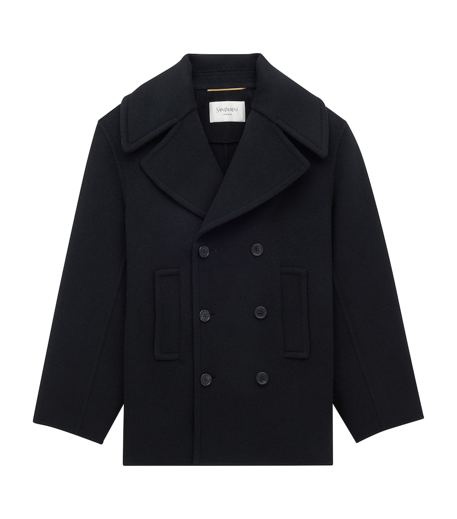 Saint Laurent Black Wool Pea Coat