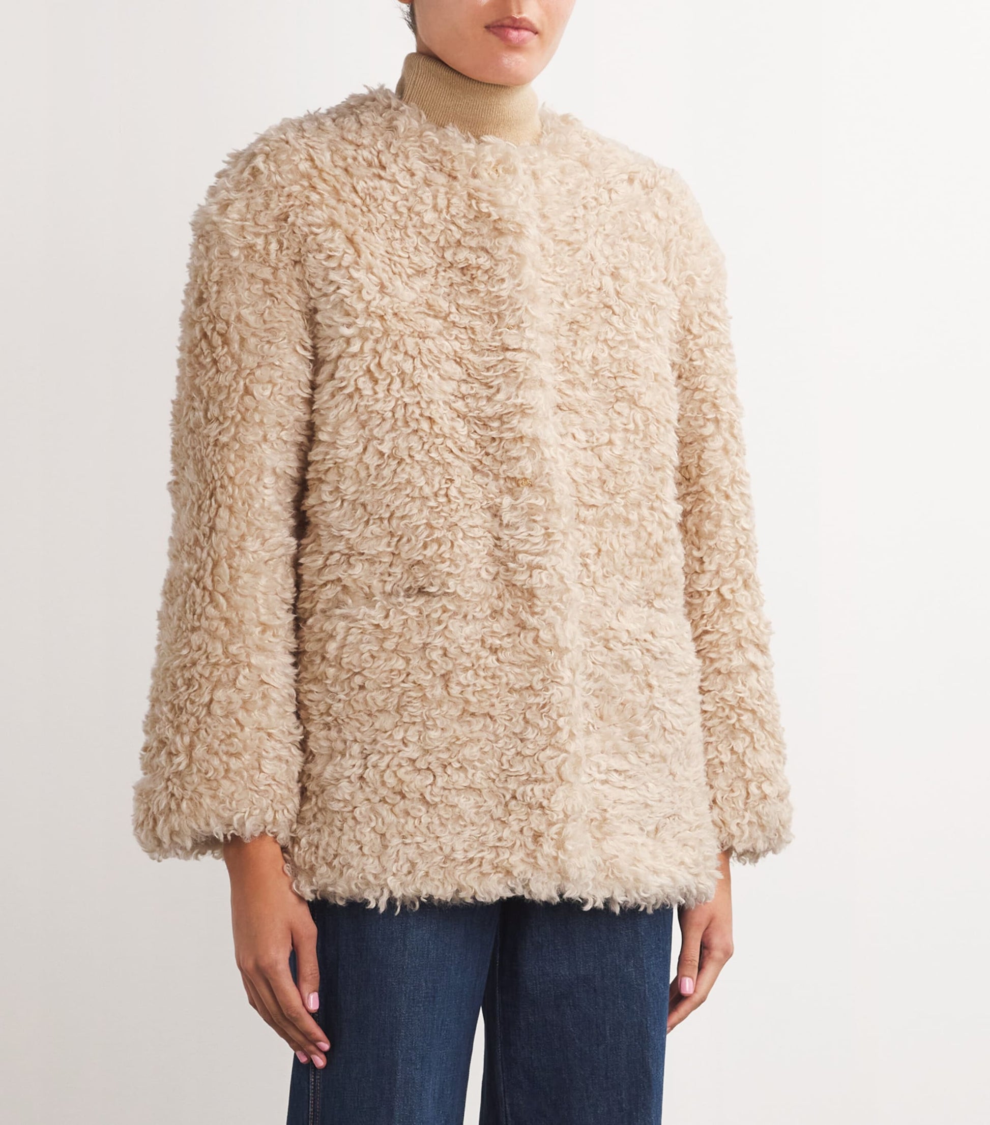 Neutral Faux Shearling Coat