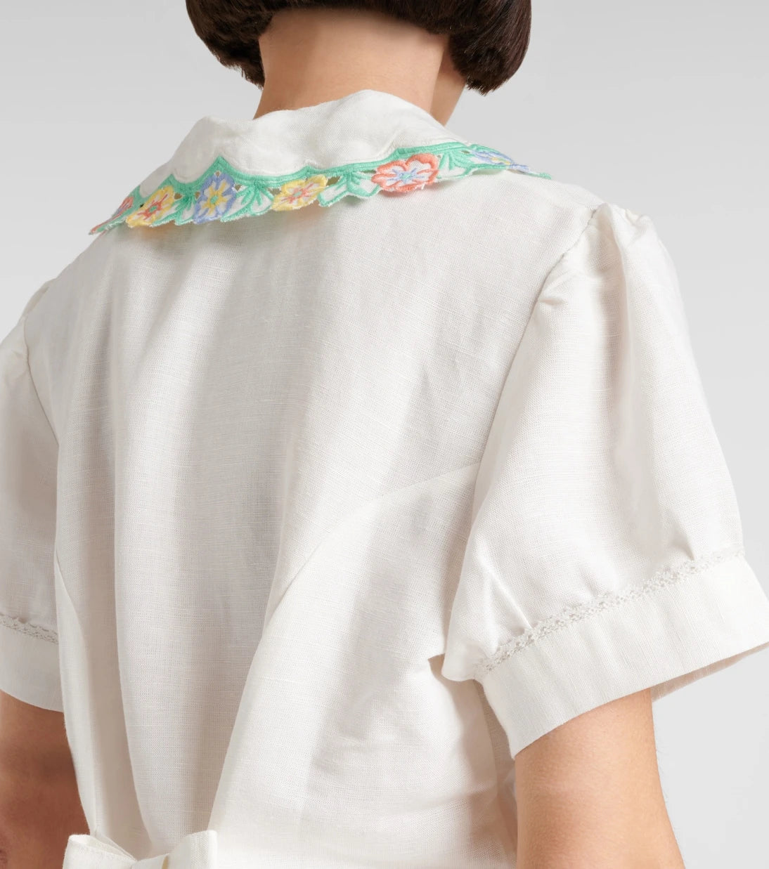 Rixo - Iveta embroidered cropped linen-blend top