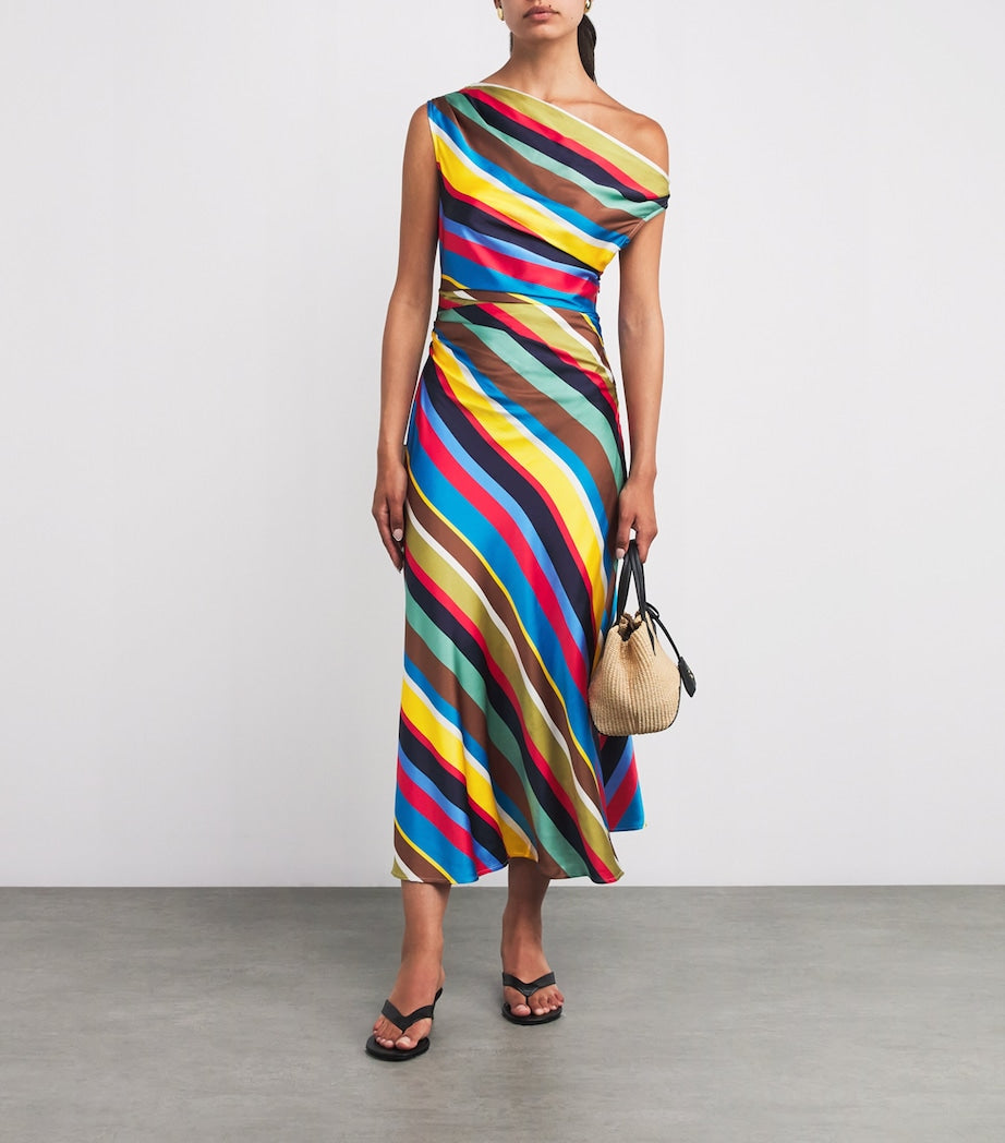 STAUD Multi Silk-Blend Phare Midi Dress