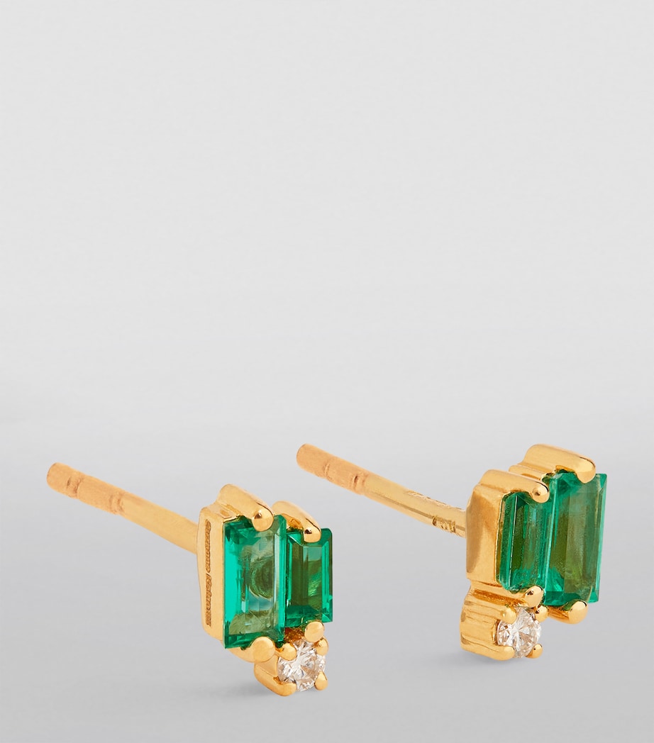 Yellow Gold, Diamond and Emerald Bold Burst Earrings