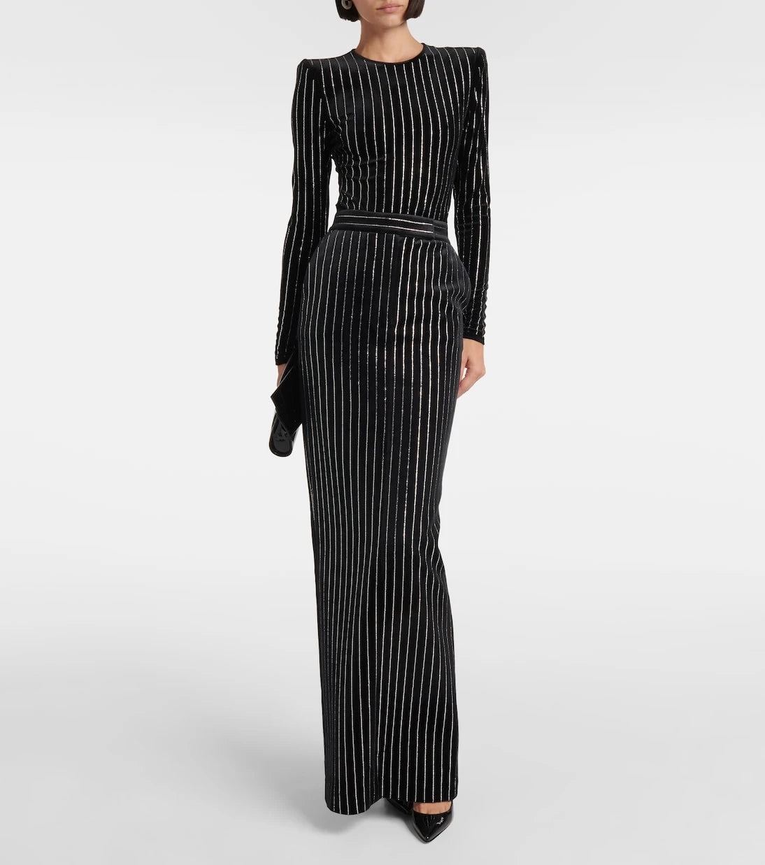 Alex Perry - Column embellished pinstripe velvet maxi skirt