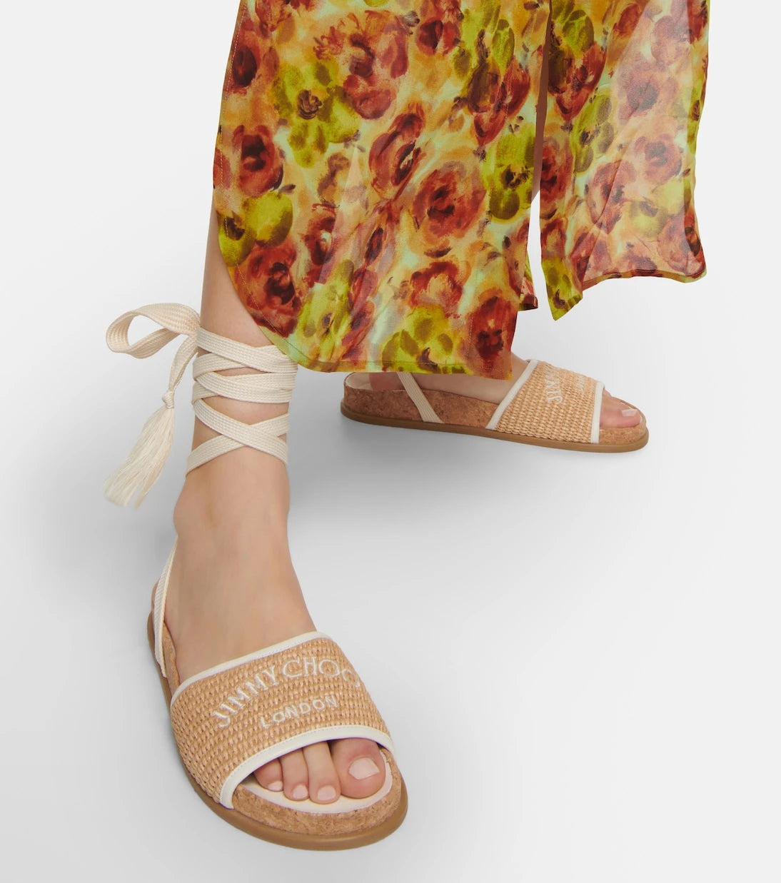 Jimmy Choo - Gal Flat logo raffia sandals