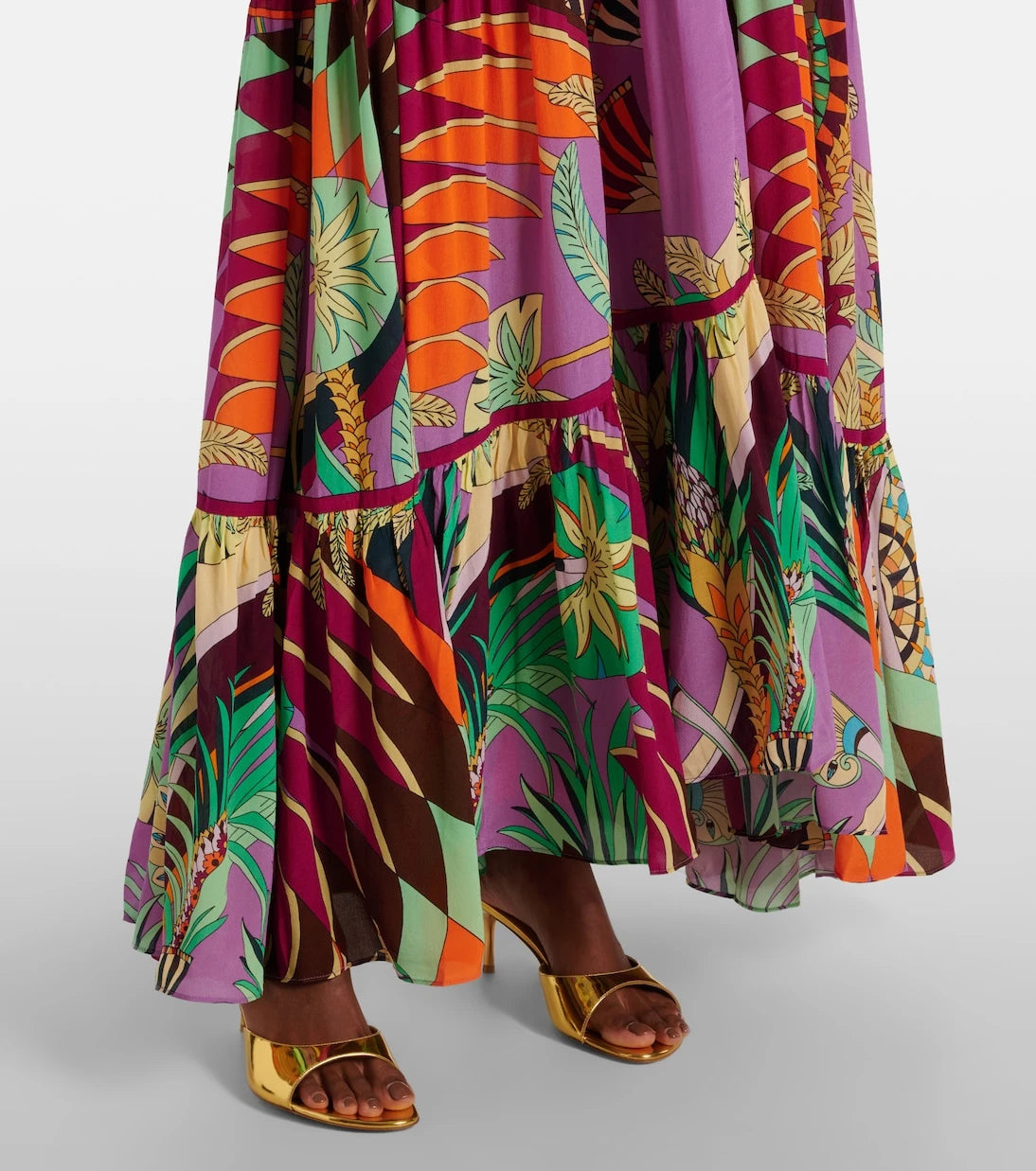 Camilla - Gathered printed silk cutout maxi dress