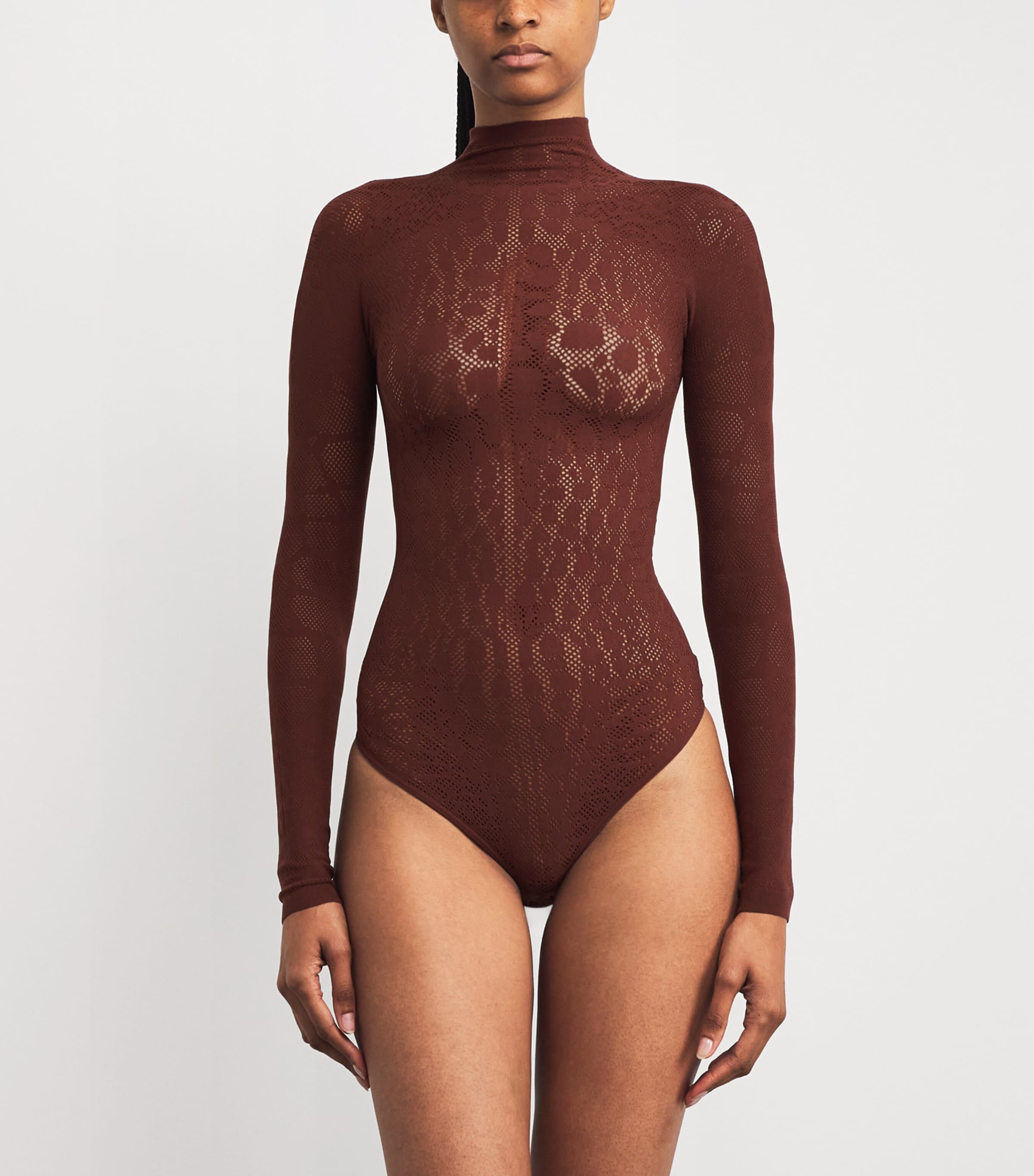 Wolford Burgundy Reptile Net Bodysuit