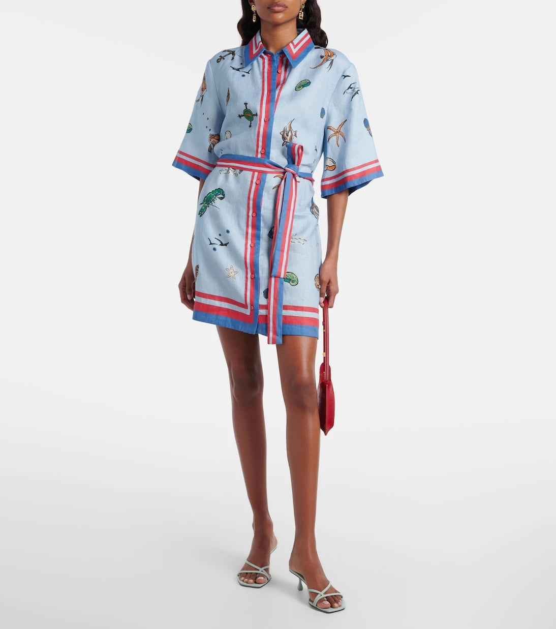 Alémais - Printed belted linen shirt dress