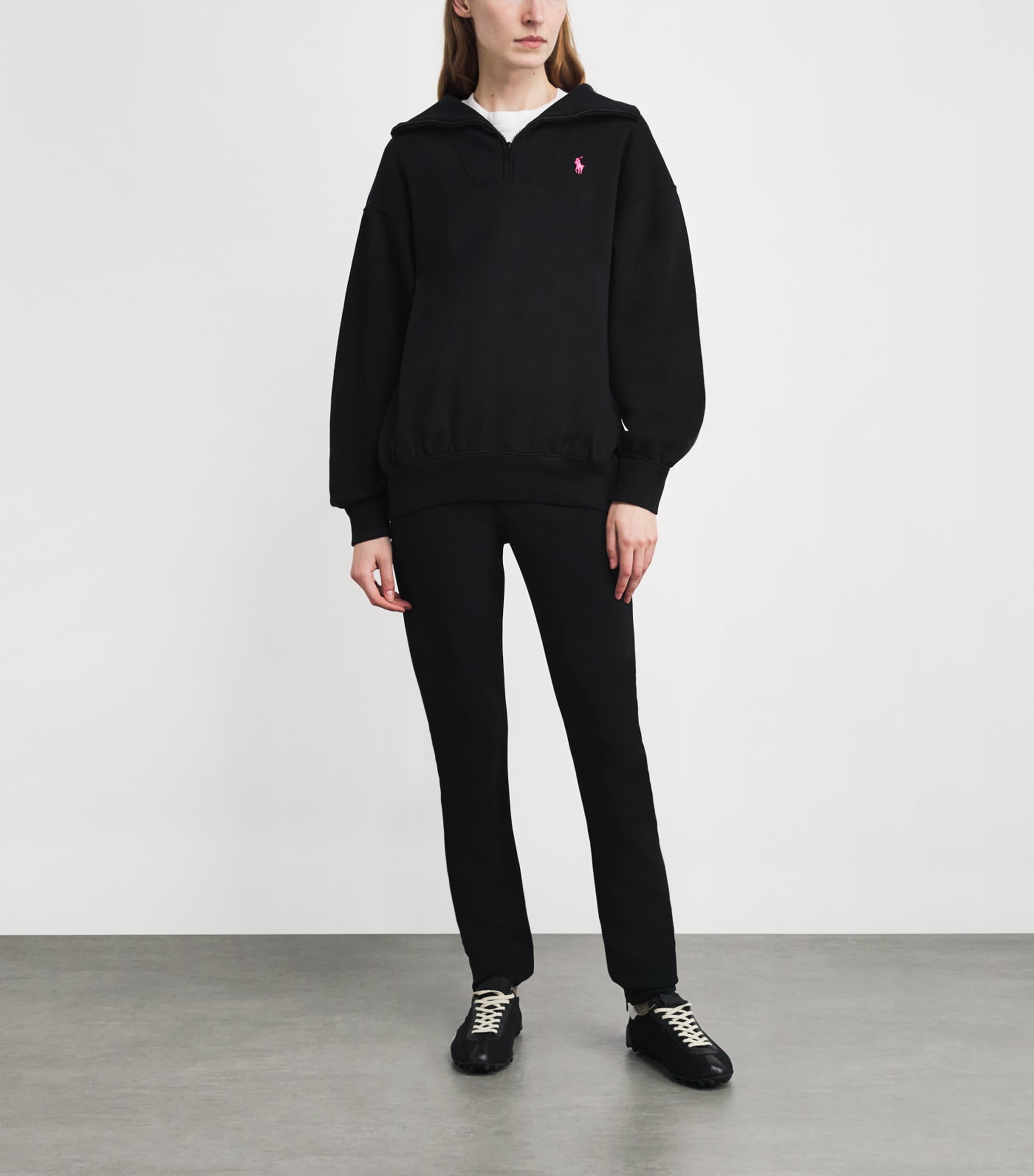 Cotton-Blend Fleece Polo Pony Quarter-Zip Sweater