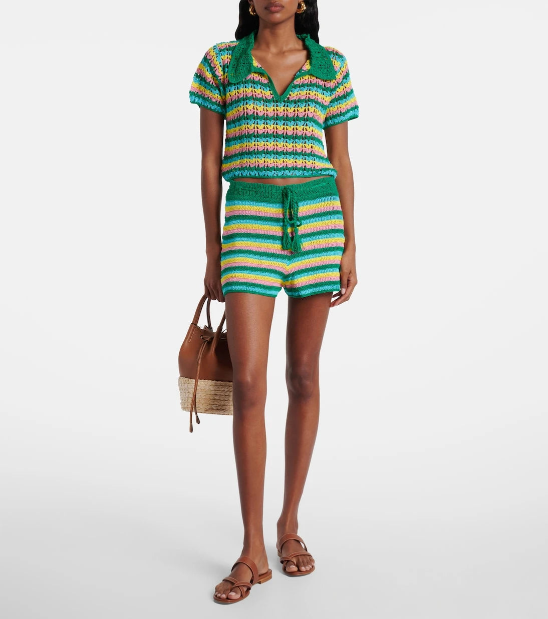 Anna Kosturova - Striped crochet cotton shorts