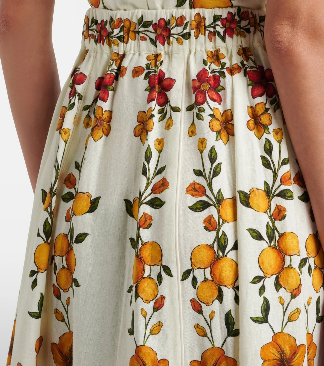 Farm Rio - Lemon Bouquet linen-blend midi skirt