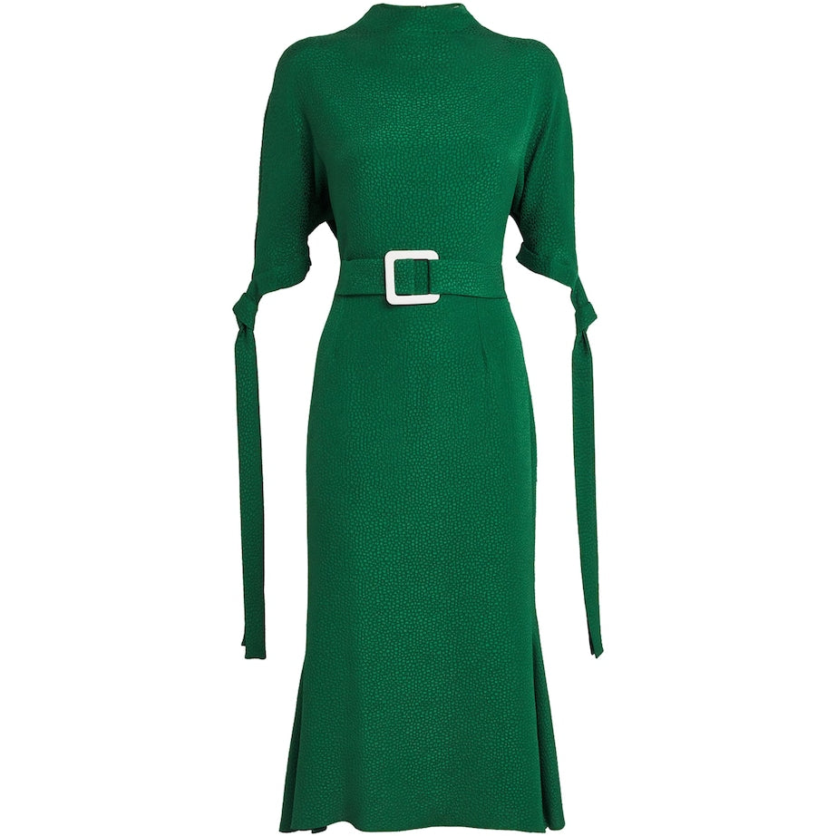 Green Bubble Jacquard Pedernal Midi Dress