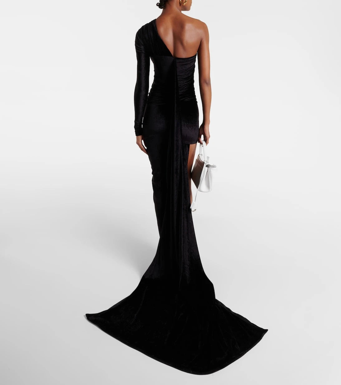 Balenciaga - فستان سهرة مخملي غير متماثل بكتف واحد