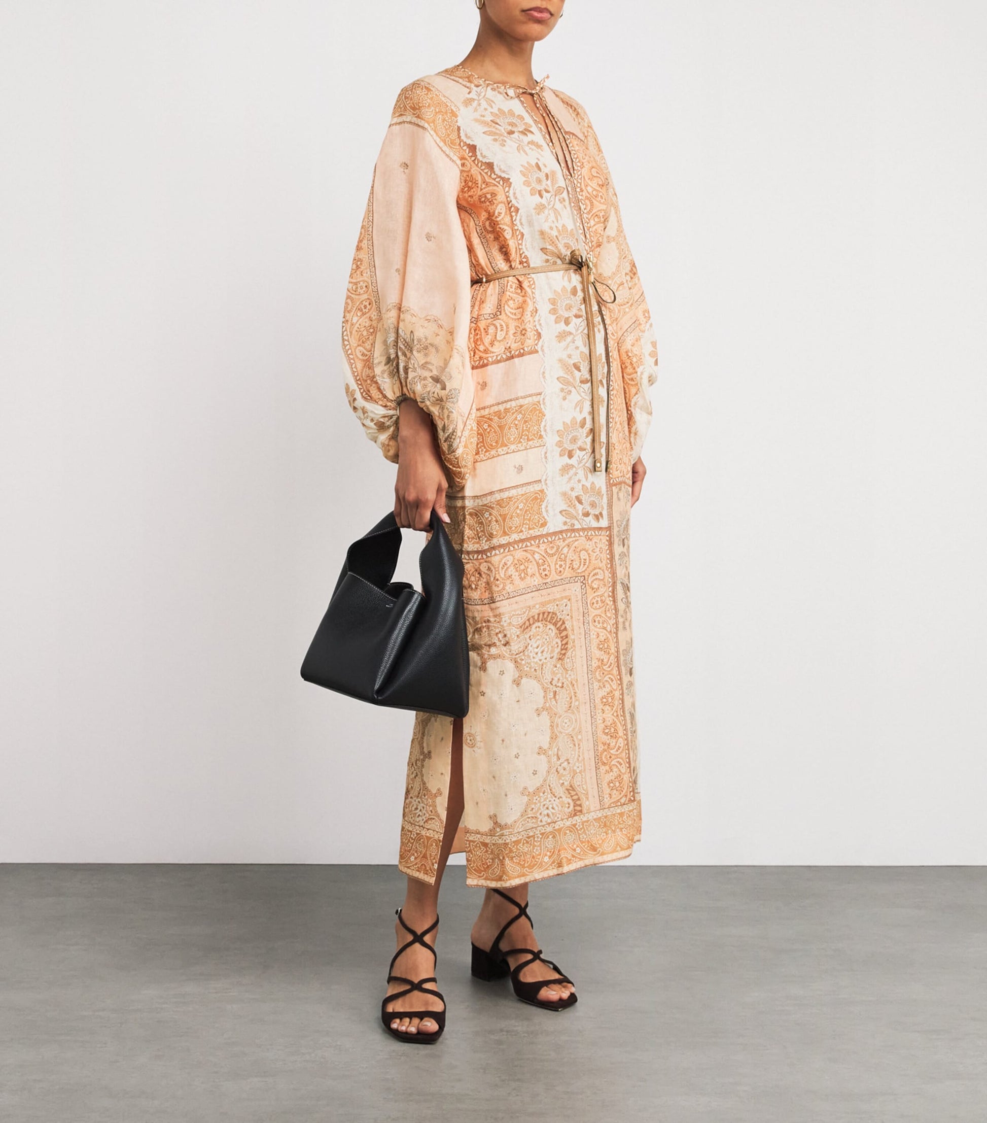 Linen Bandana Tunic Midi Dress PEBA/PEACH BANDANA