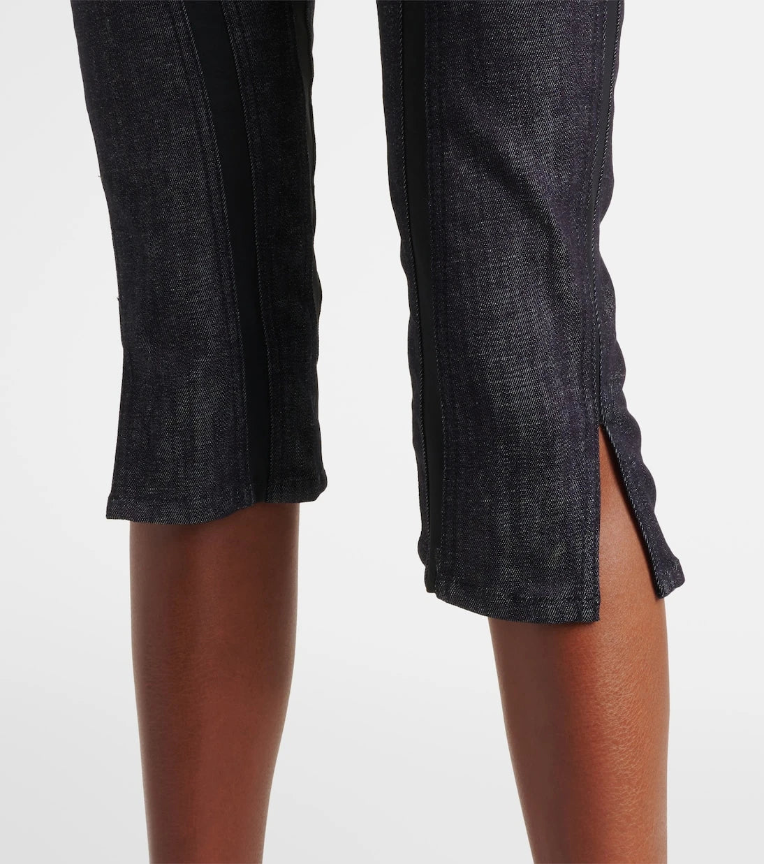 Mugler - Mesh-trimmed denim capri pants