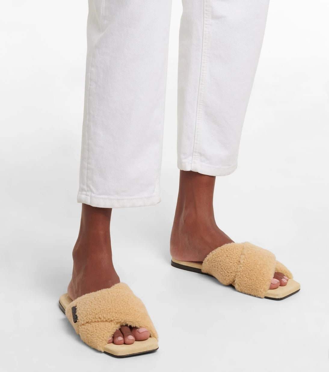 Brunello Cucinelli - Embellished shearling slides
