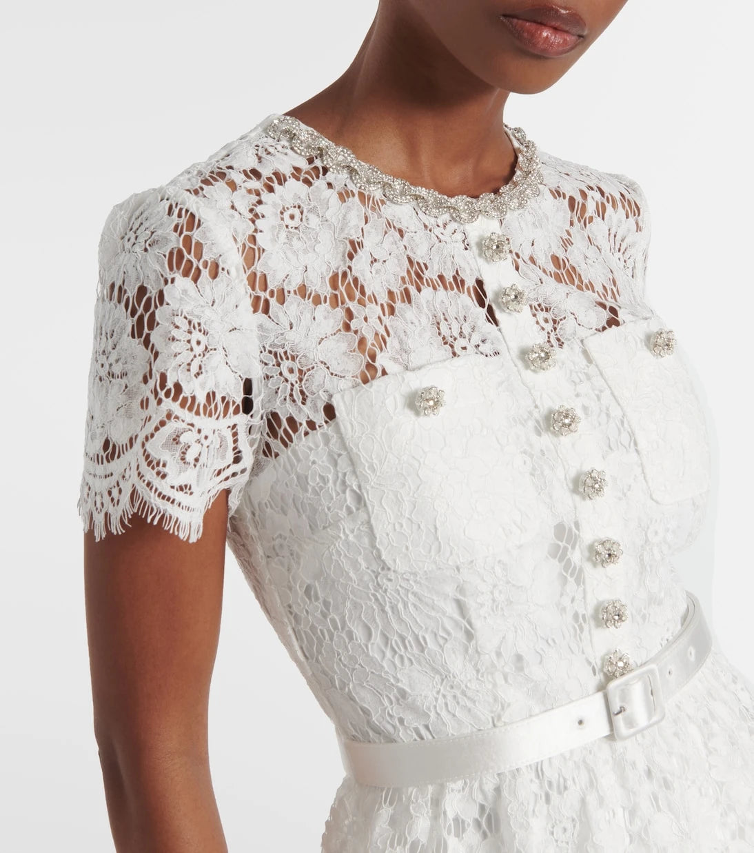Self-Portrait - Bridal embellished lace satin gown