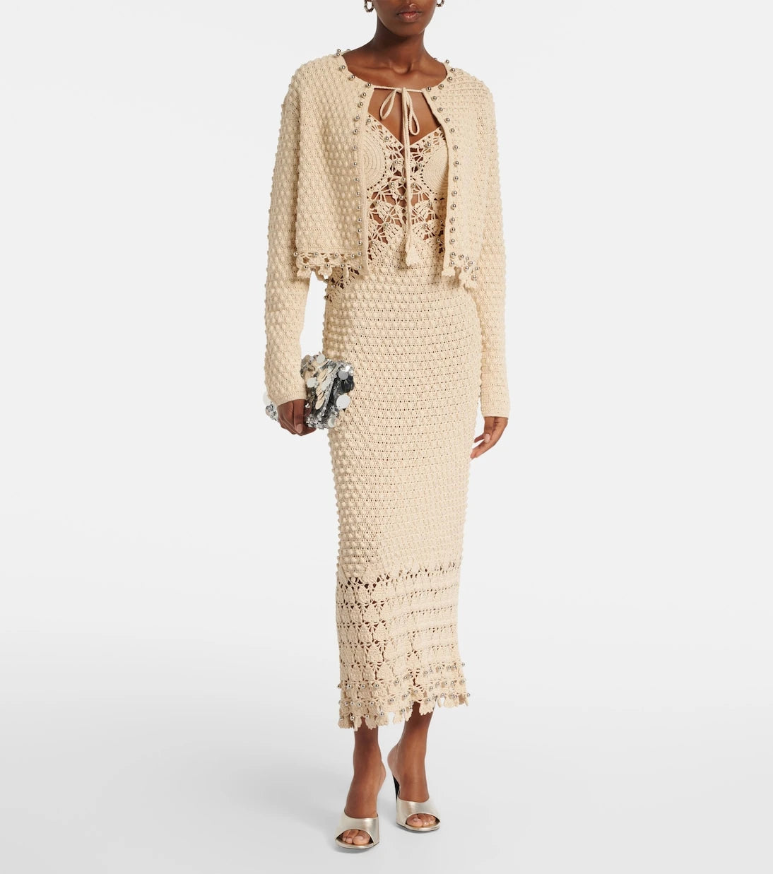 Rabanne - Embellished crochet cotton midi dress