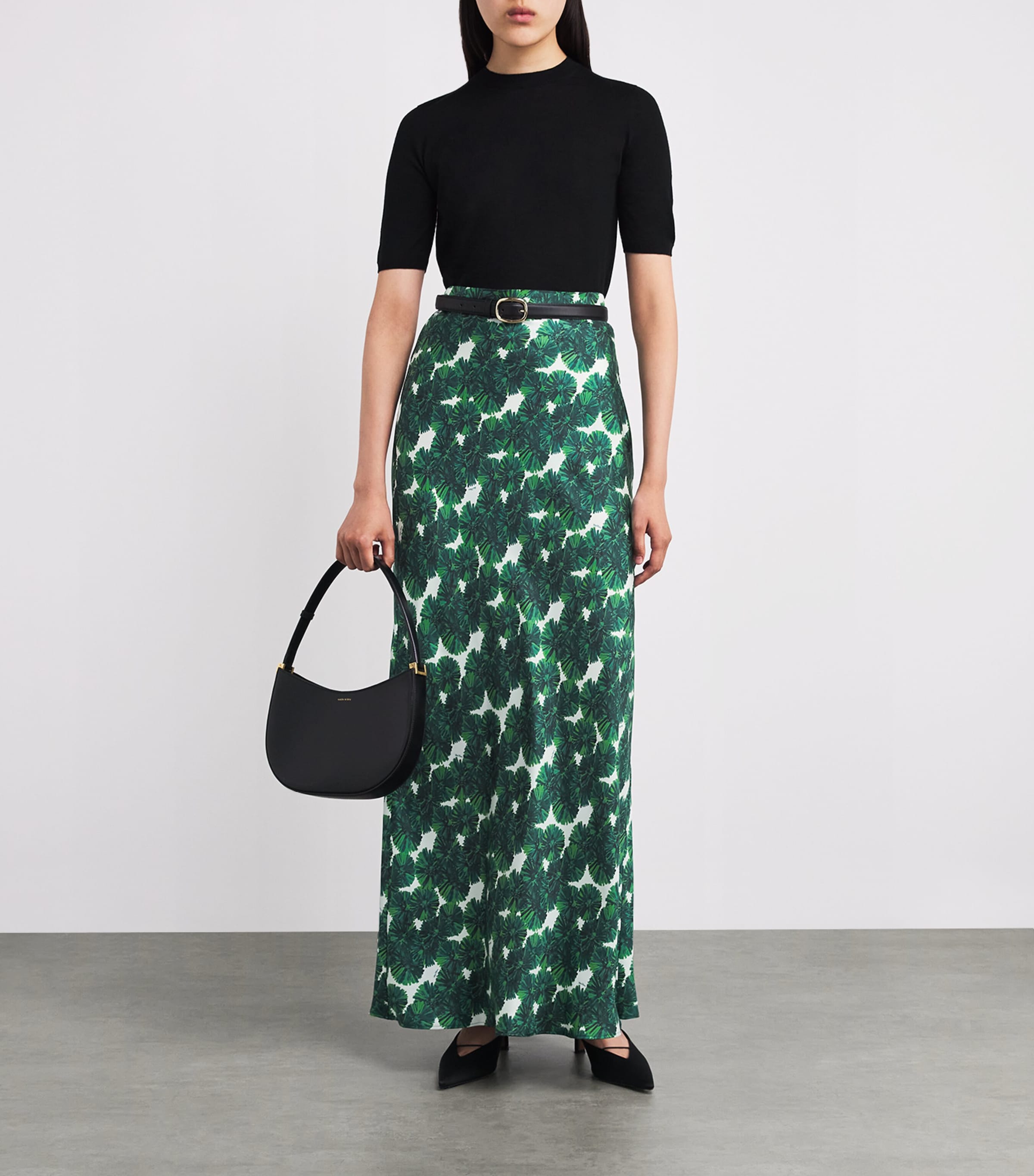 Green Silk Printed Maxi Skirt