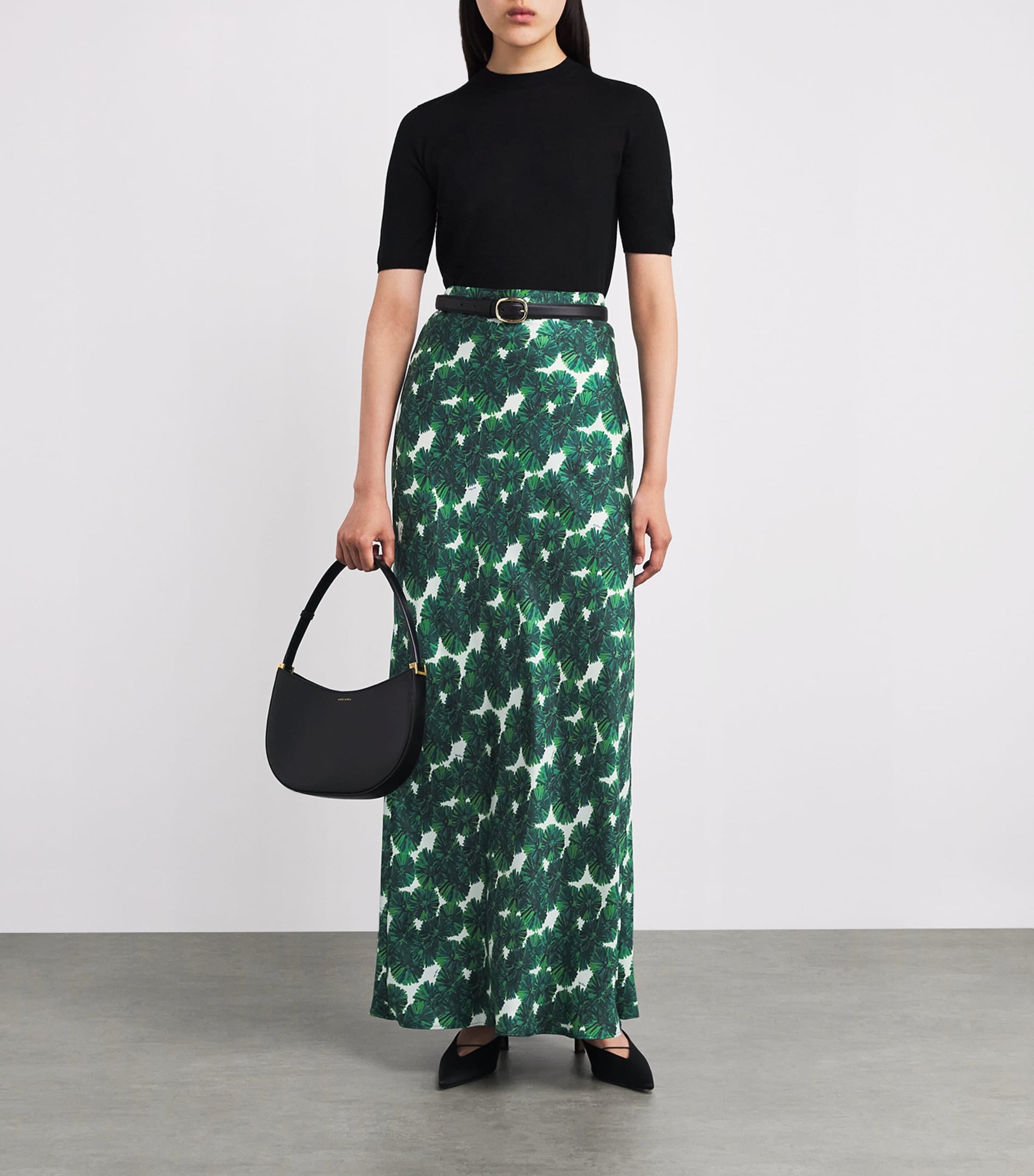 Green Silk Printed Maxi Skirt