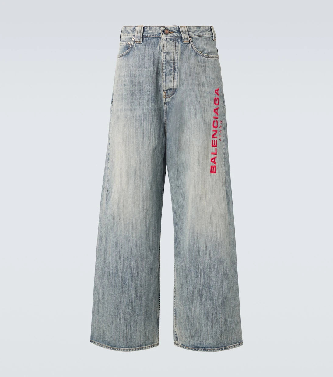 Balenciaga - بنطلون جينز واسع الساقين مطرّز بالشعار