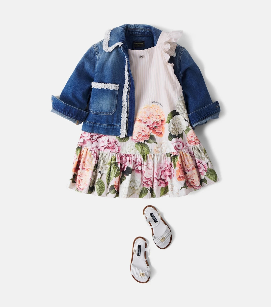 Dolce&Gabbana Kids - فستان قطني مخطط بنقشة زهور DG