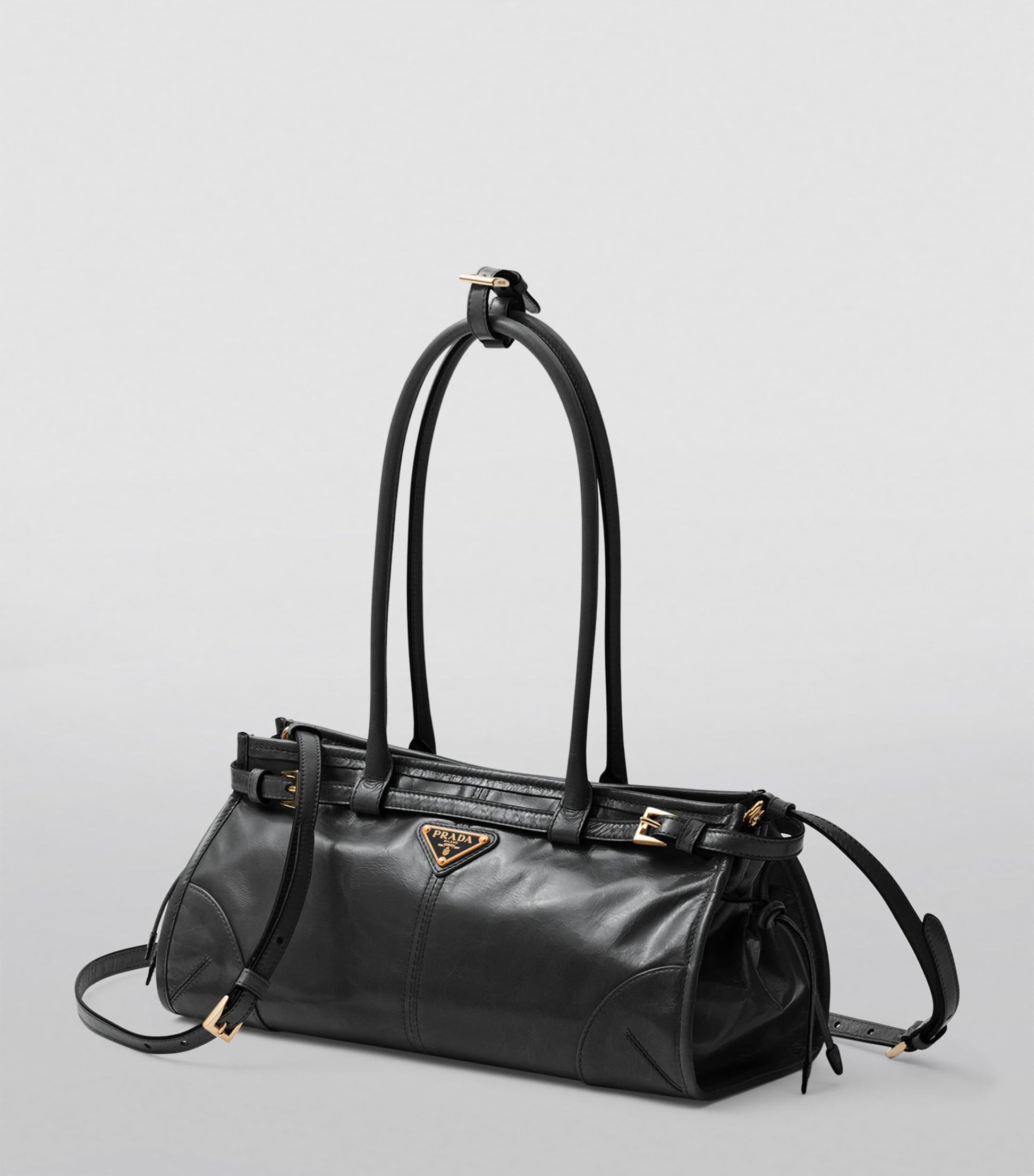 Prada Black Medium Leather Bonnie Top-Handle Bag