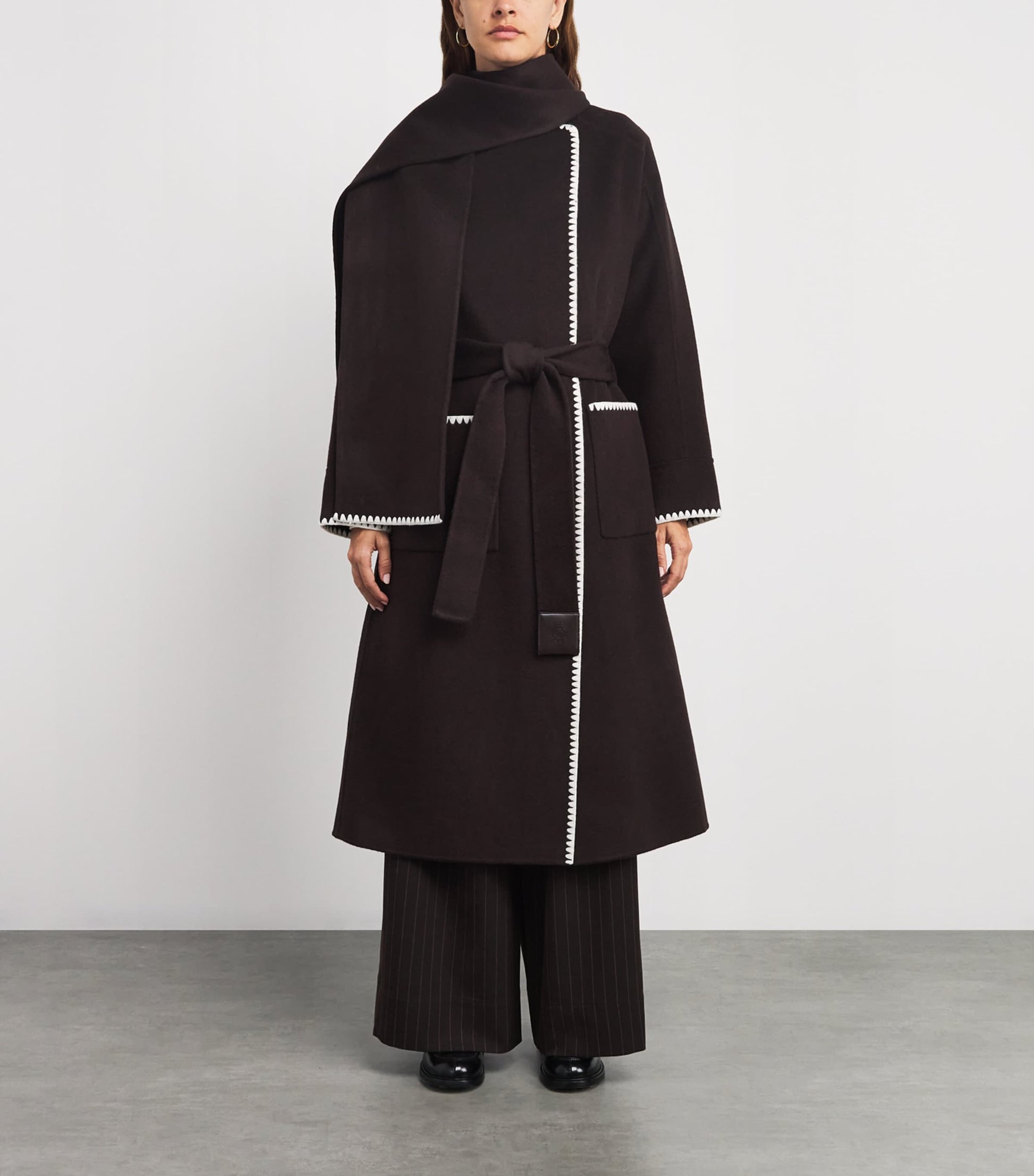 Maje Brown Wool-Blend Wrap Coat