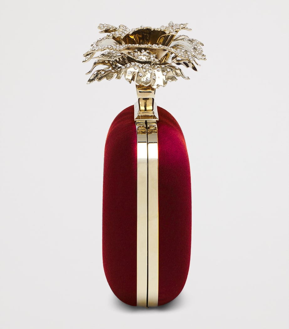 McQueen Burgundy Silk Carnation Knuckle Clutch Bag