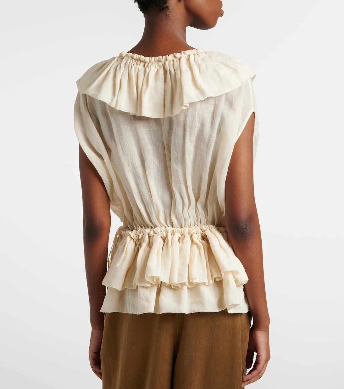 Dries Van Noten - Ruffled peplum ramie top