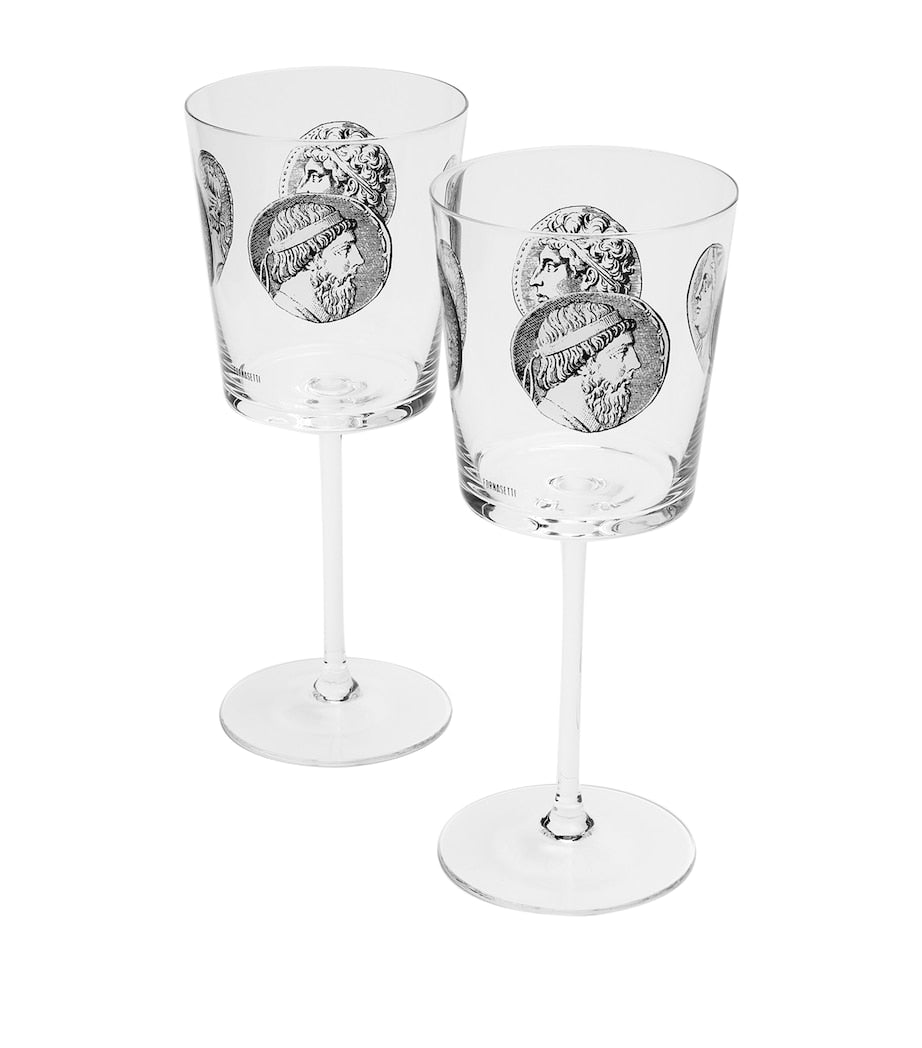 Fornasetti Set of 2 Cammei Wine Glasses