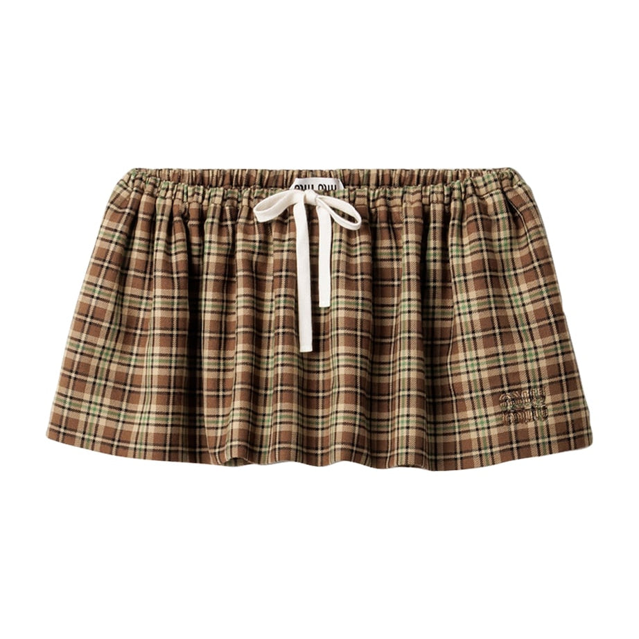 Brown Wool Plaid Mini Skirt