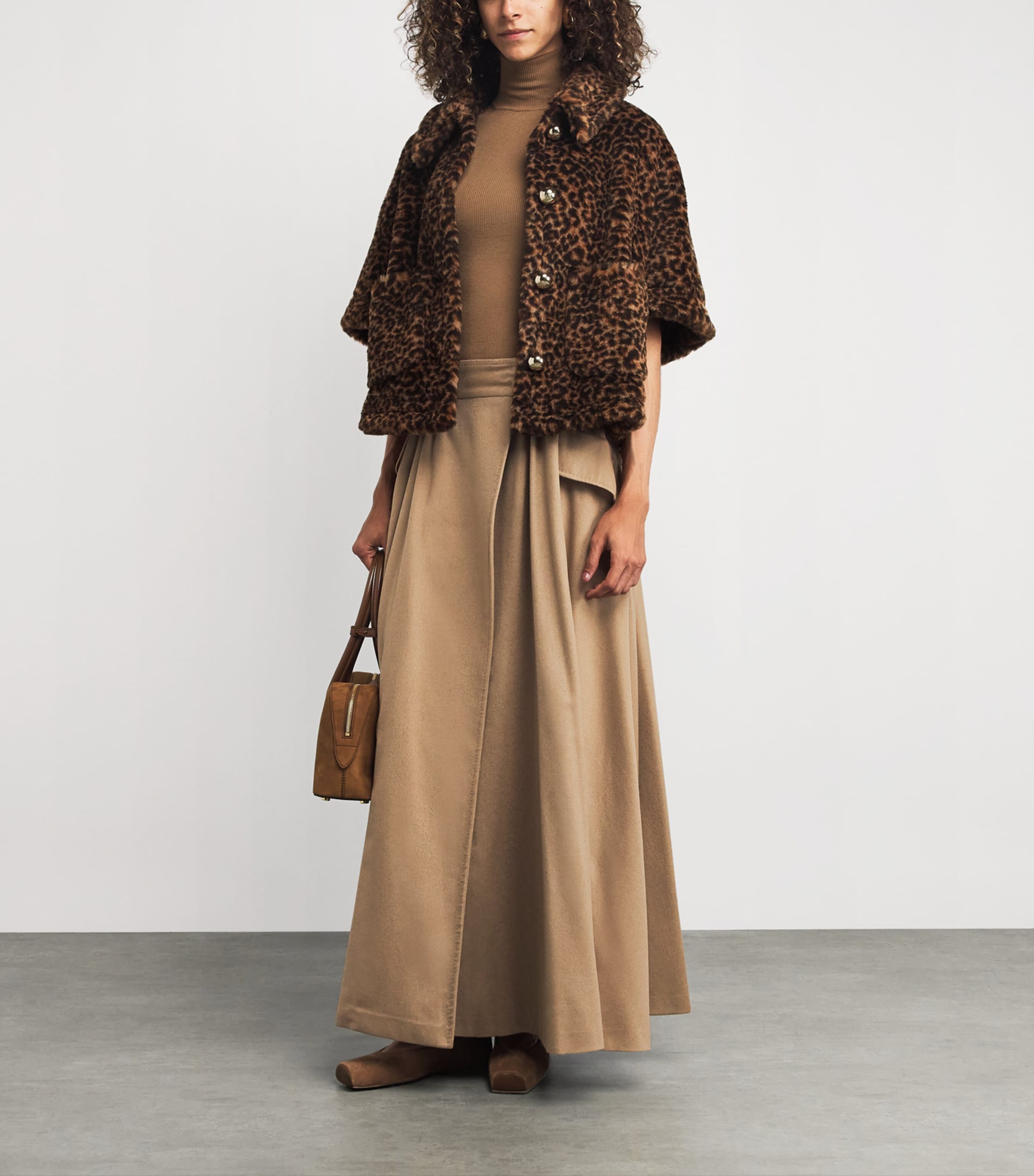Beige Camel Wool Maxi Skirt