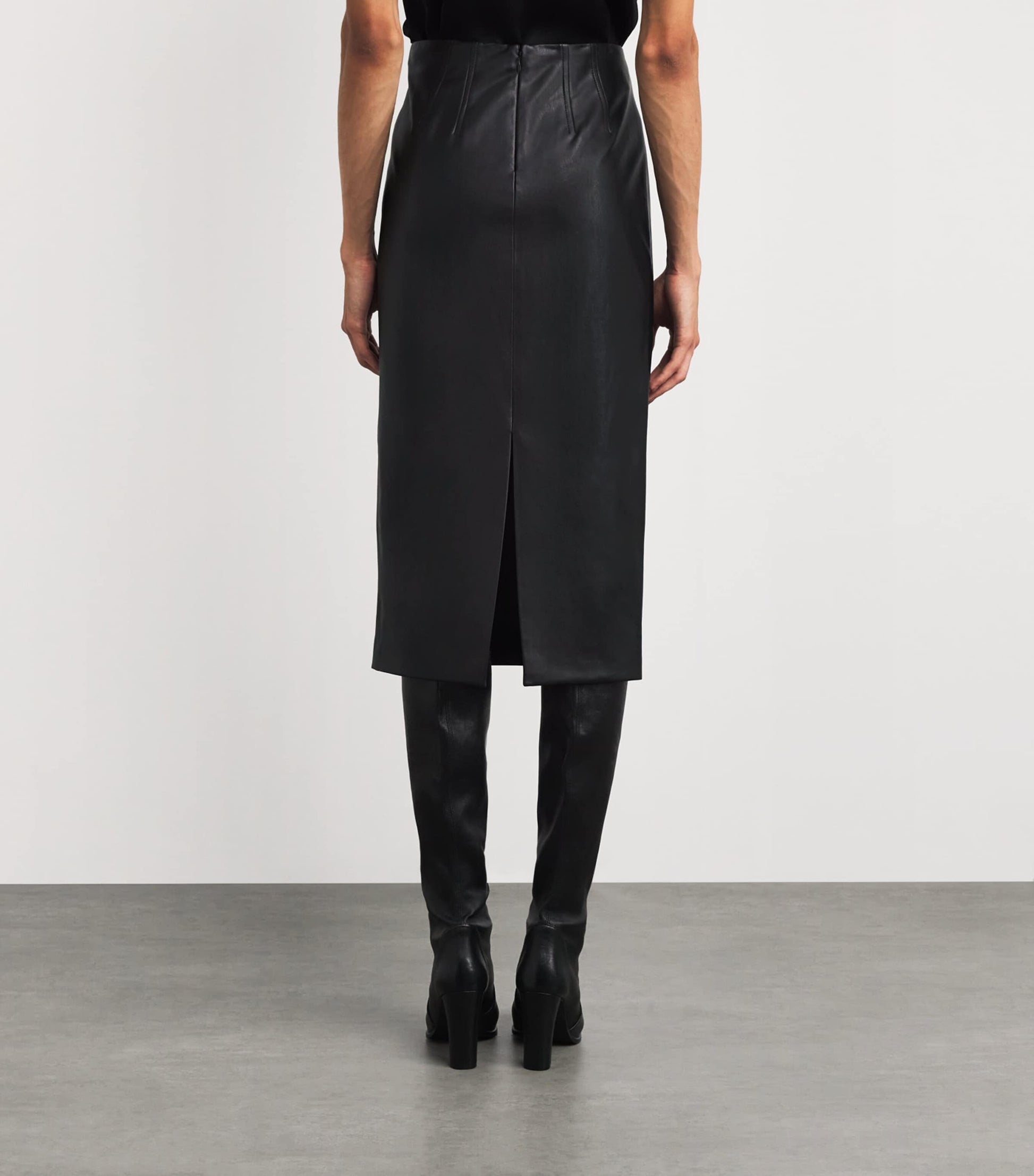 Faux Leather Holmes Midi Skirt BLACK