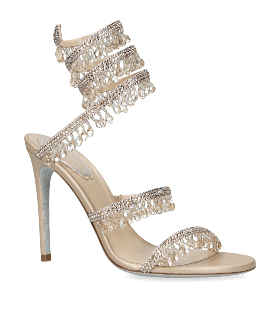René Caovilla Beige Embellished Chandelier Sandals 105