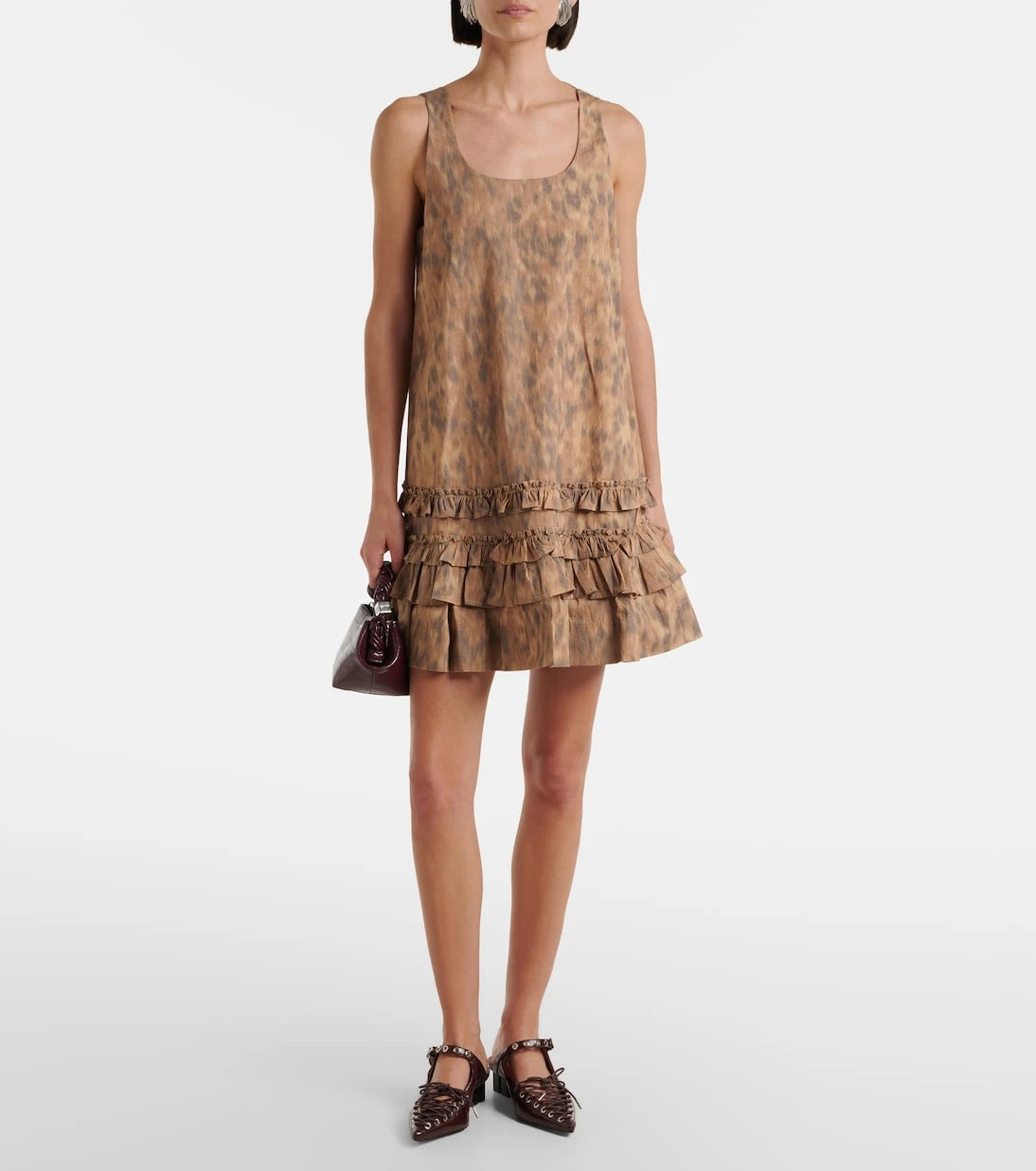 Ganni - Ruffled printed cotton minidress