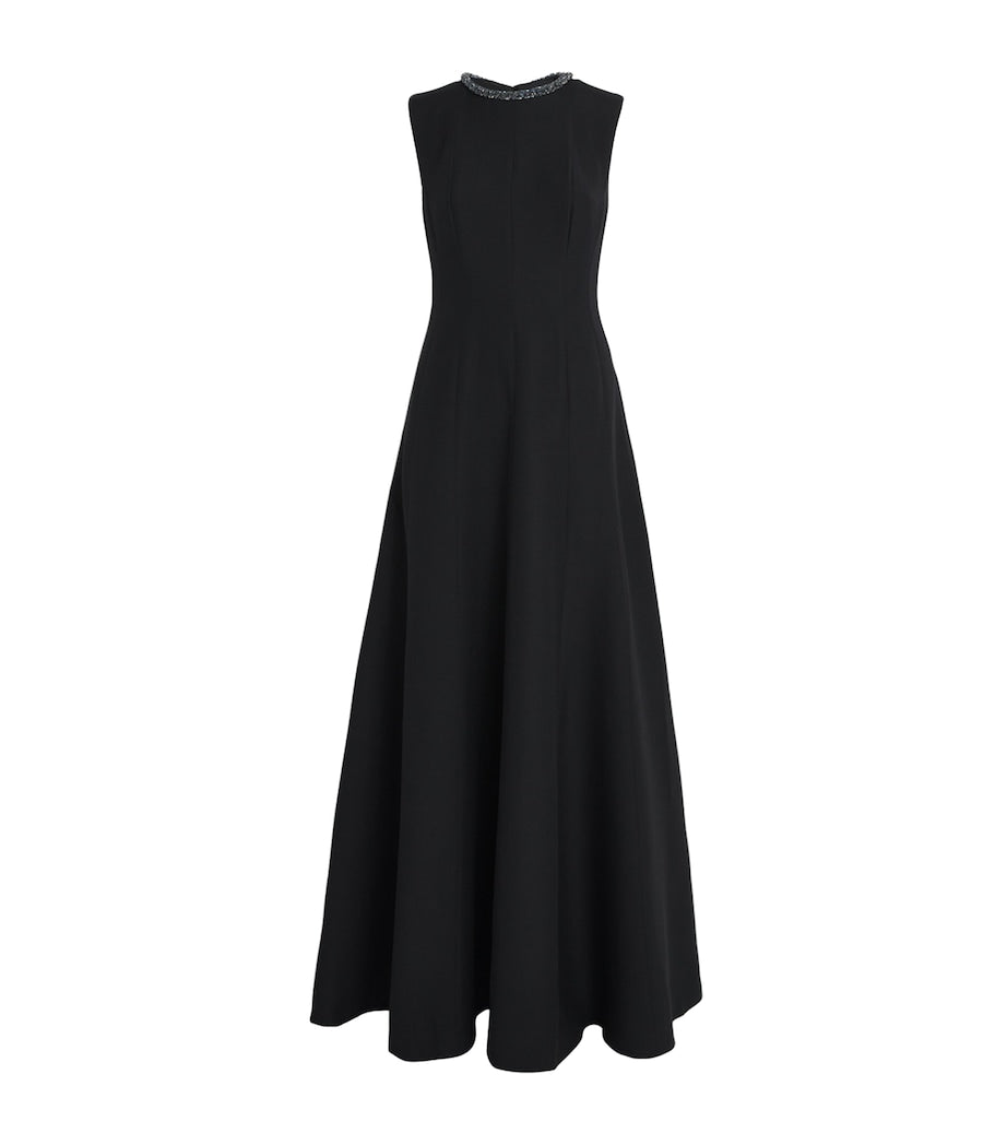 Roland Mouret Black Wool-Silk Embellished Gown