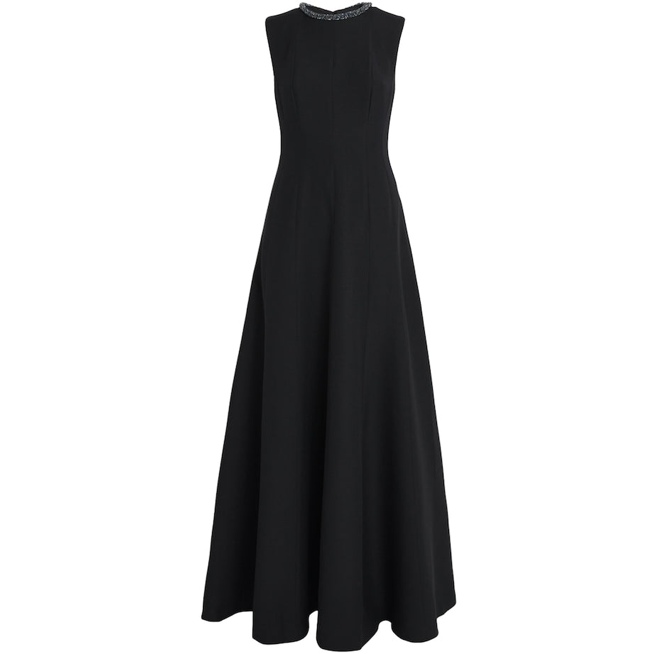 Roland Mouret Black Wool-Silk Embellished Gown