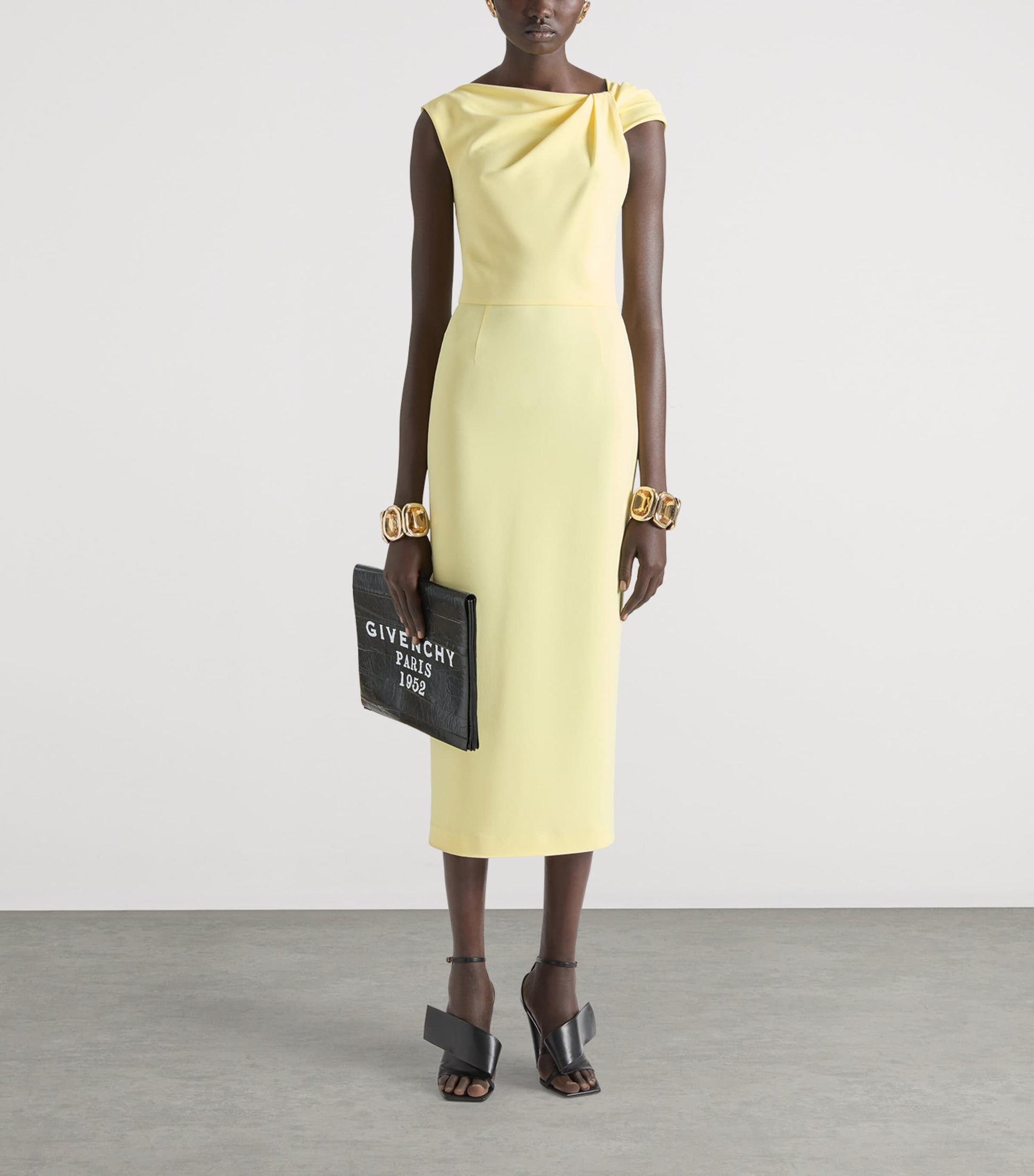 Givenchy Yellow Crepe Draped Midi Dress