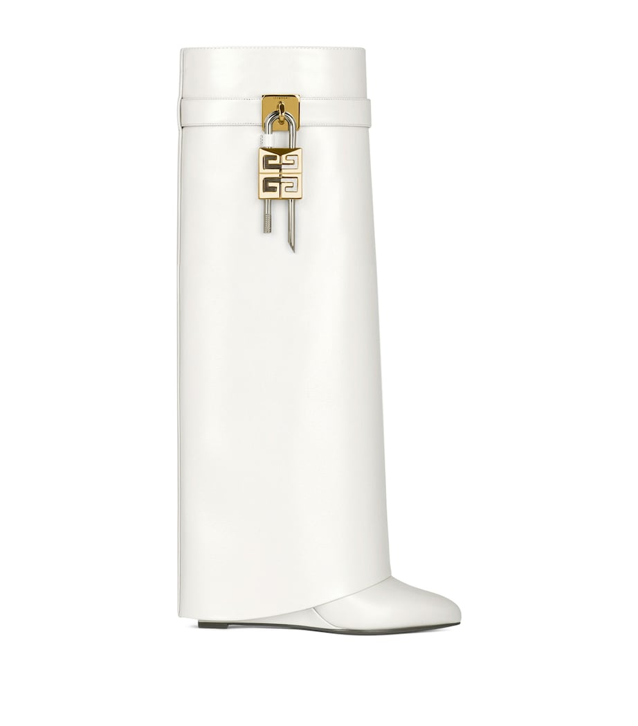 Givenchy White Leather Shark Lock Knee-High Boots 90