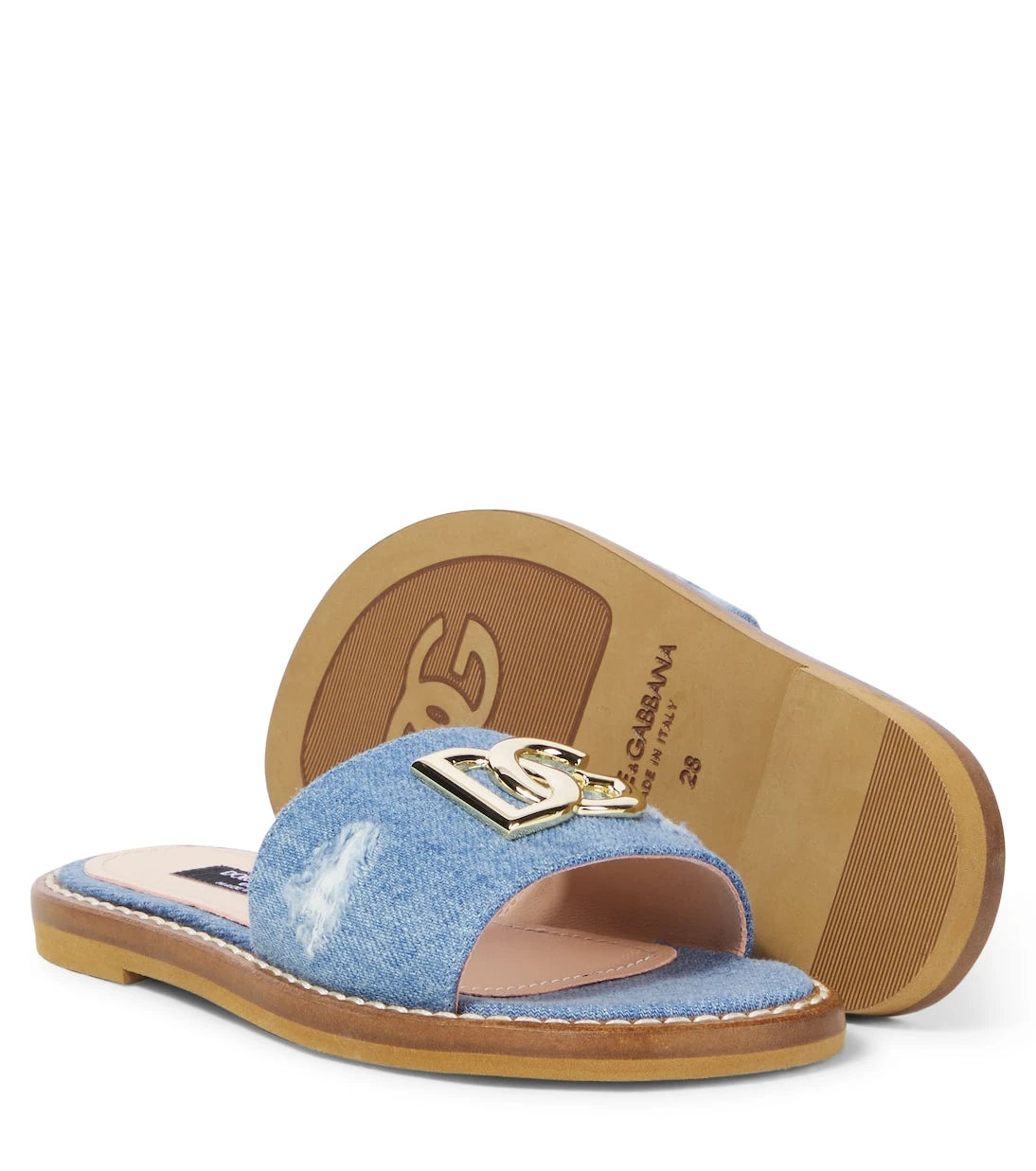 Dolce&Gabbana Kids - DG distressed denim slides