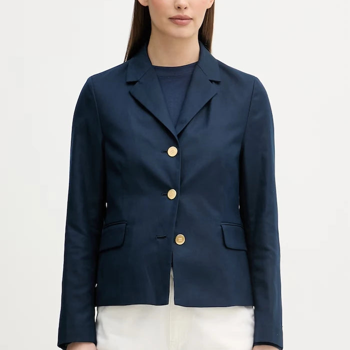 Tommy Hilfiger tek düğmeli kadın blazer ceket, keten karışımlı