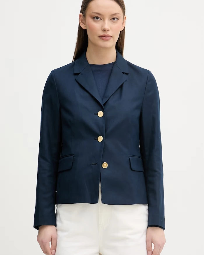 Tommy Hilfiger tek düğmeli kadın blazer ceket, keten karışımlı