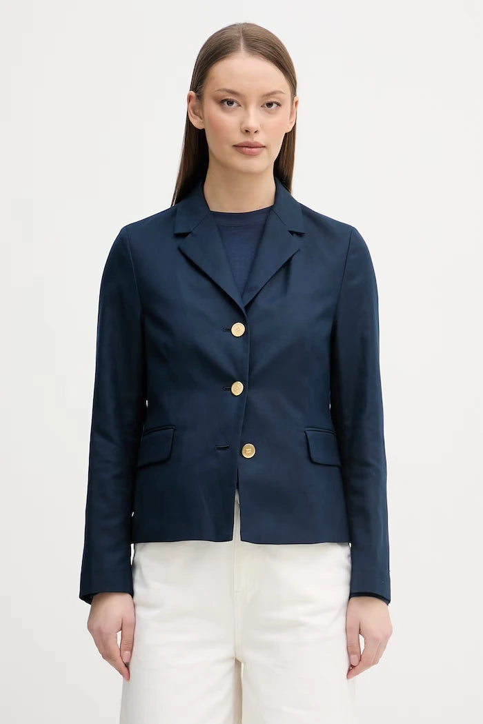 Tommy Hilfiger tek düğmeli kadın blazer ceket, keten karışımlı