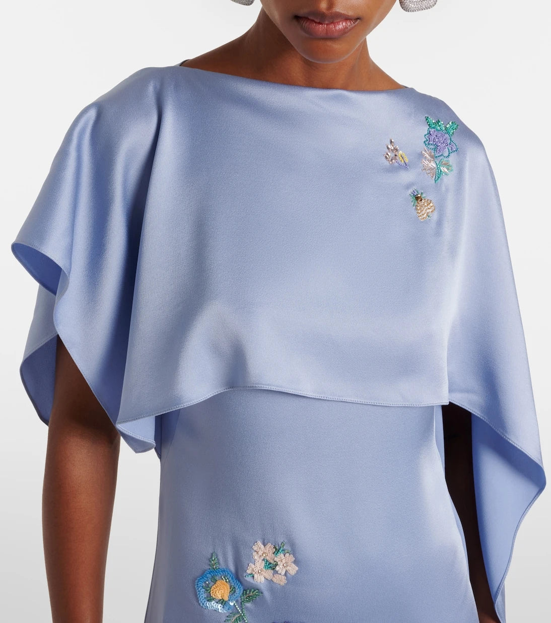 Erdem - Embellished caped satin cady gown