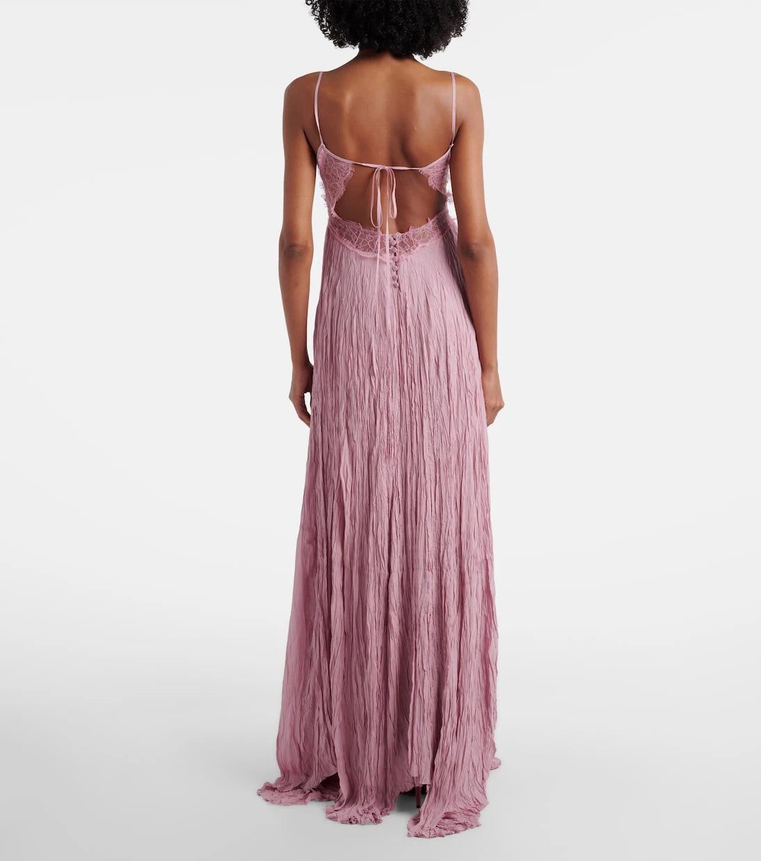Blumarine - فستان شيفون بليسيه مزين بالدانتيل