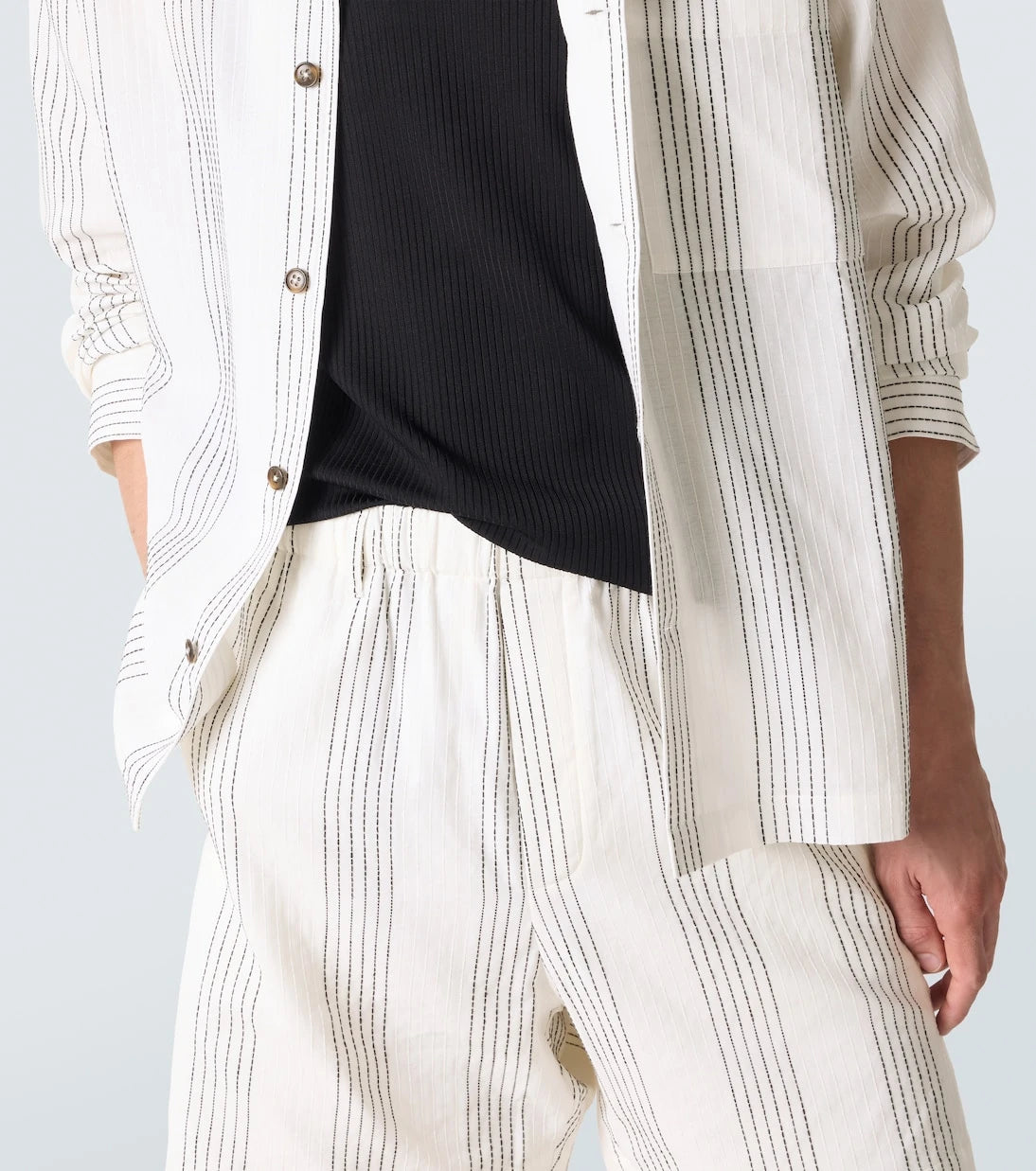 Commas - Textured Striped cotton Bermuda shorts