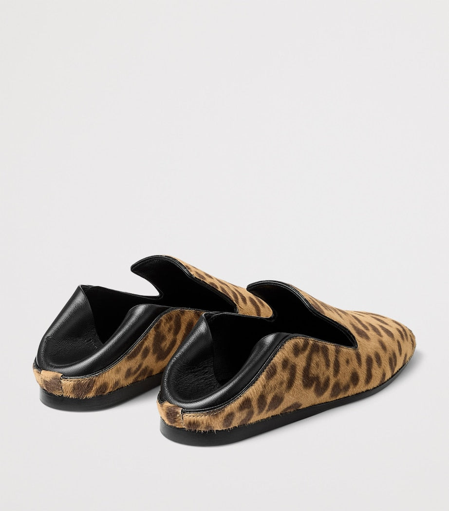Jimmy Choo Neutral Eliot Calf Leather Leopard Print Slippers